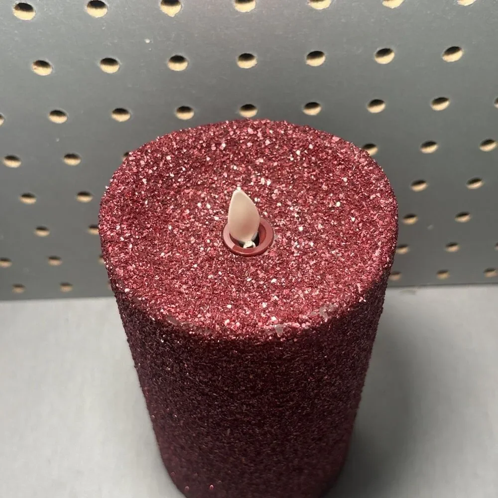 Luminara Flameless Pillar Candle Red Glitter Beaded 7